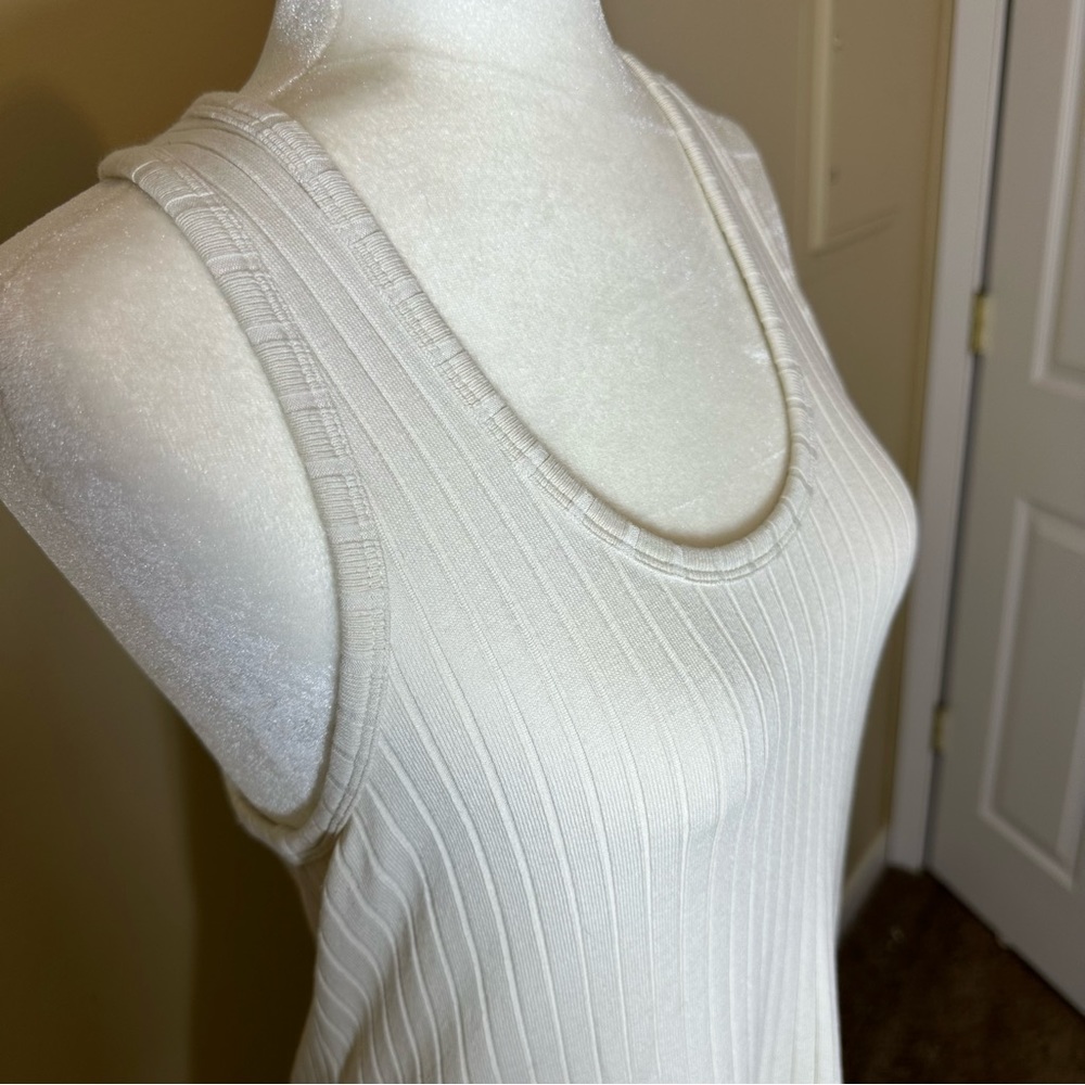 Vince Off-White/Cream Ribbed Knit Racerback Midi Dress. Sz L